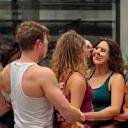 Group celebrating after fitness class in Manchester studio.